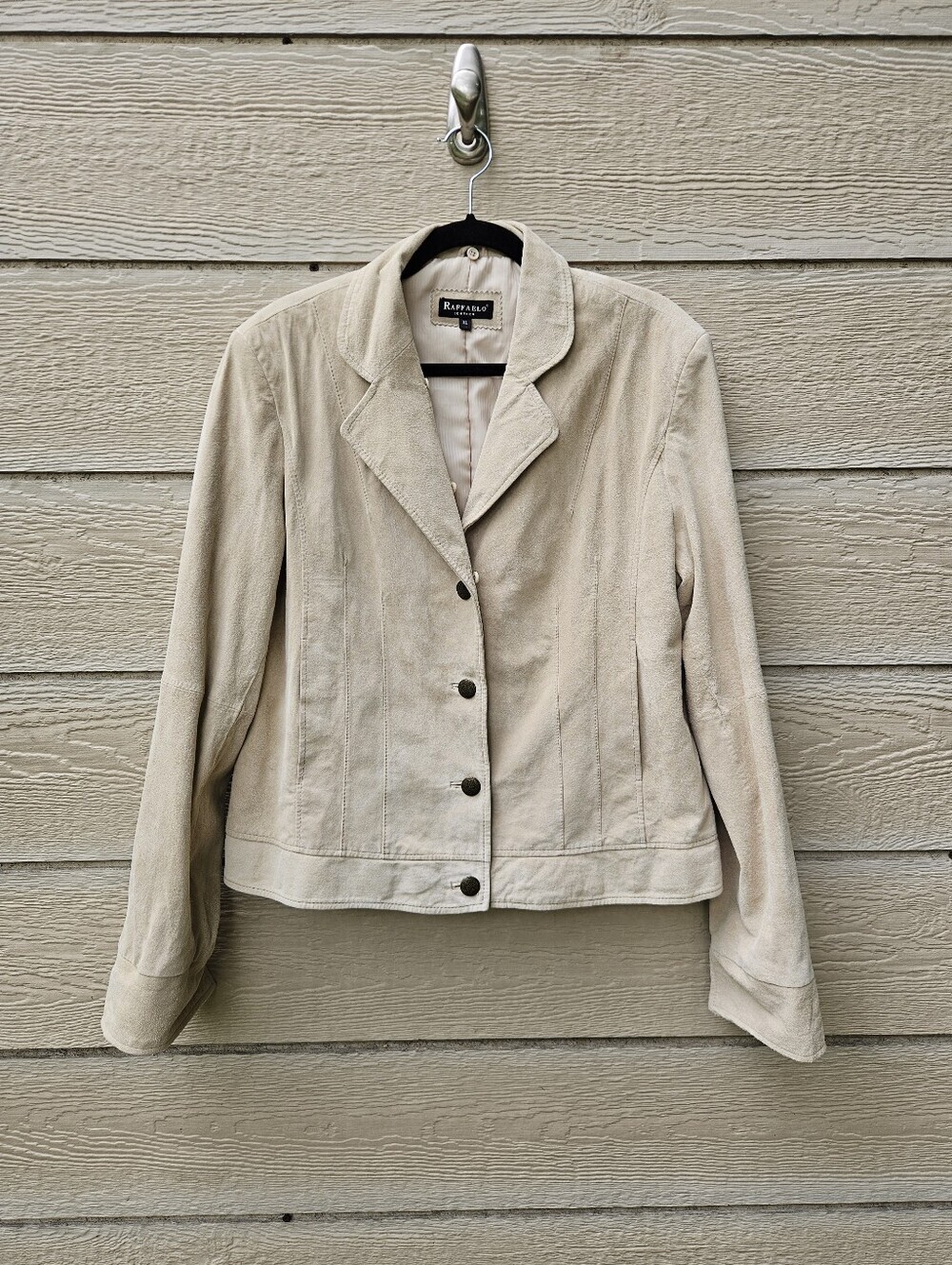 Rafaello Leather beige suede button front jacket XL